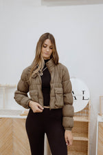 Cropped Zip Up Cargo Puffer