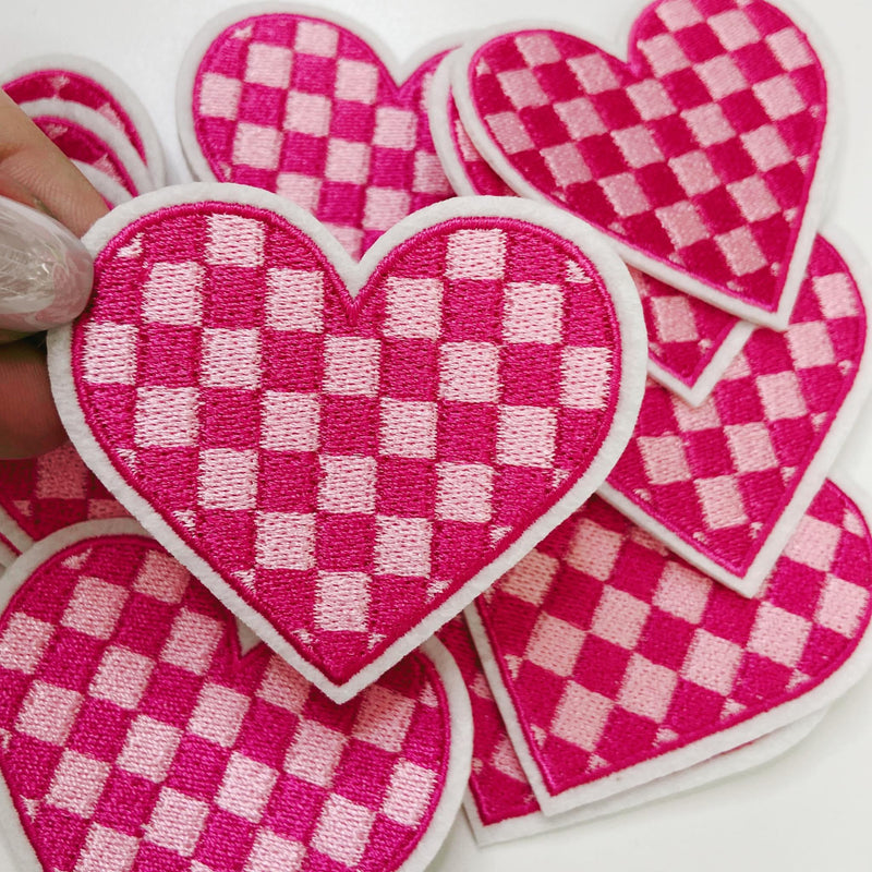 Checkered Pink Heart Patch