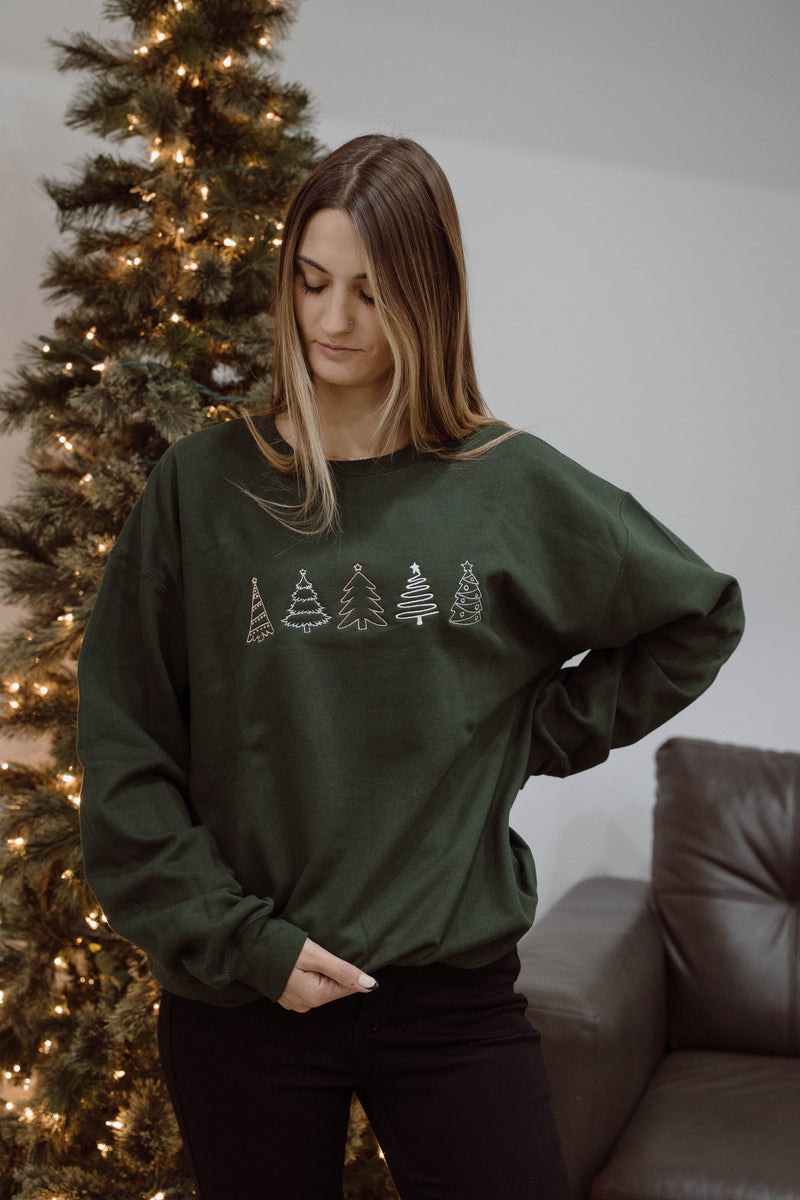 Christmas Tree Embroidered Crew