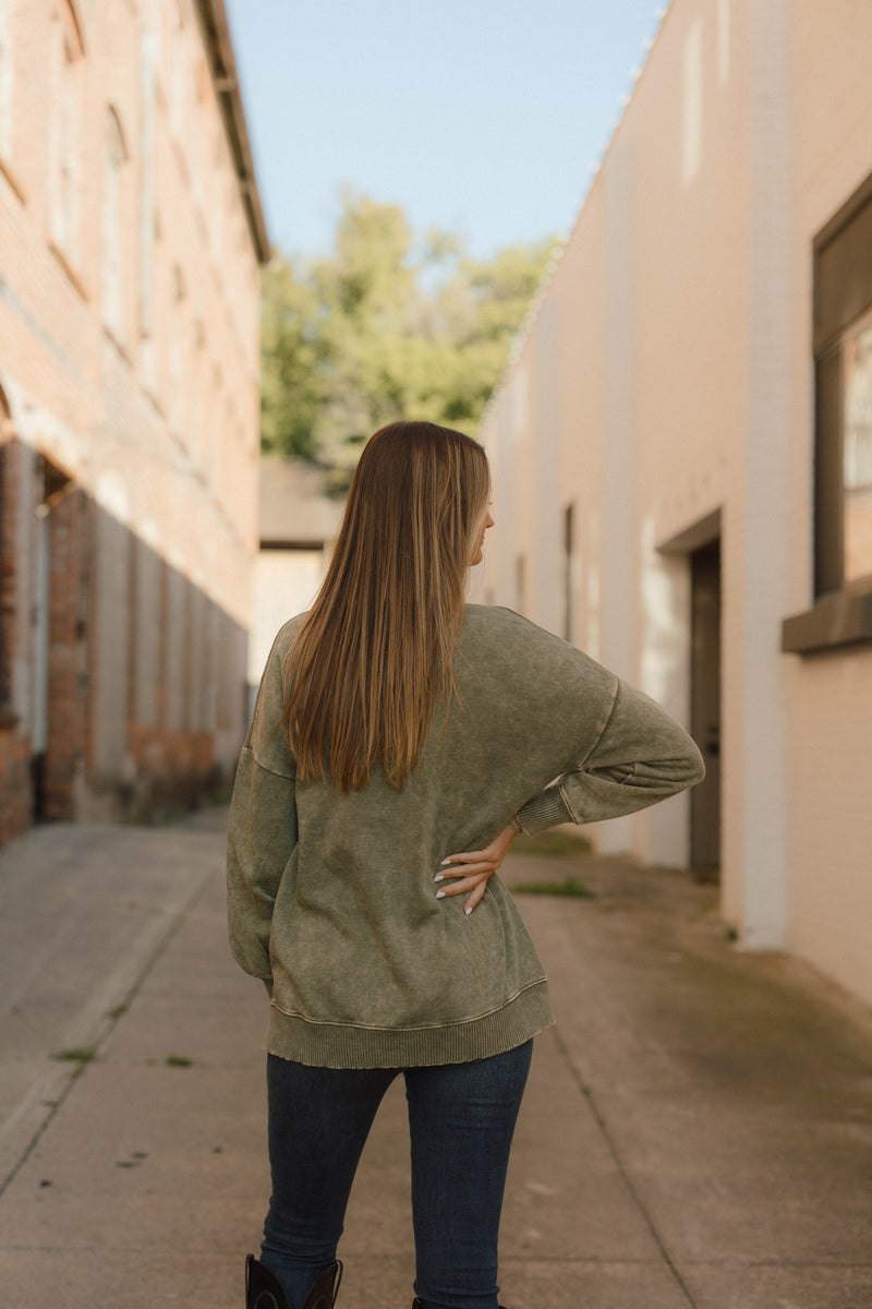 Falling For You Acid Wash Pullover