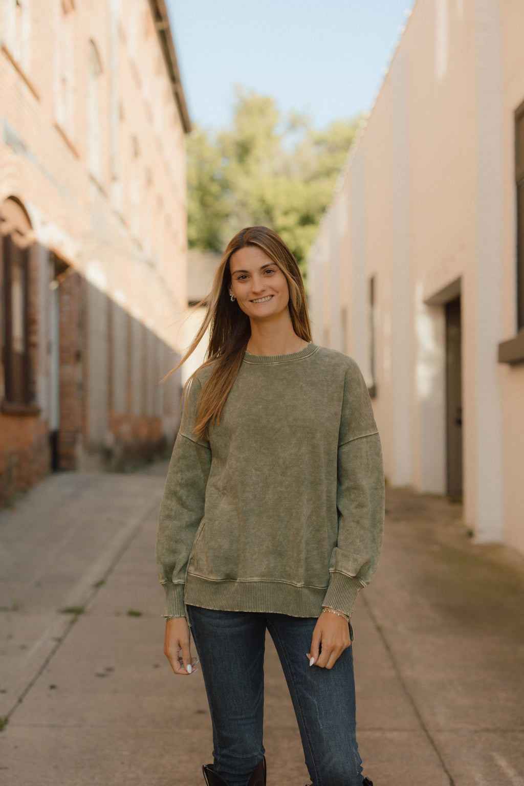 Falling For You Acid Wash Pullover