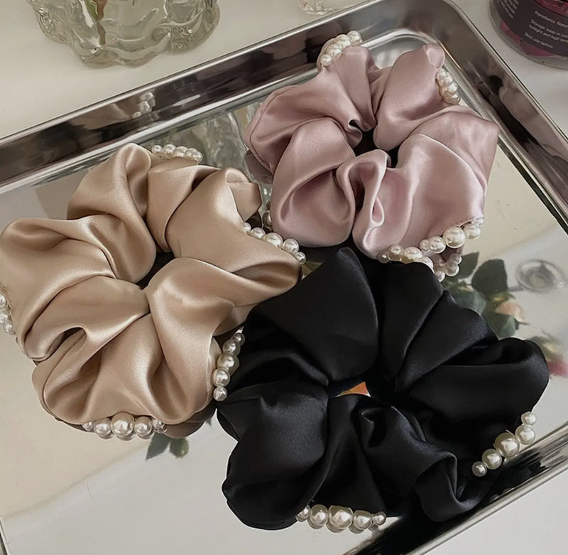 Pearl Silk Hair Scrunchies