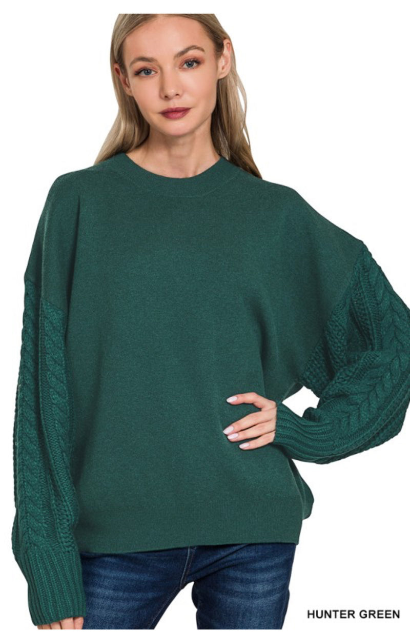 Essie Cable Knit Sleeve Sweater