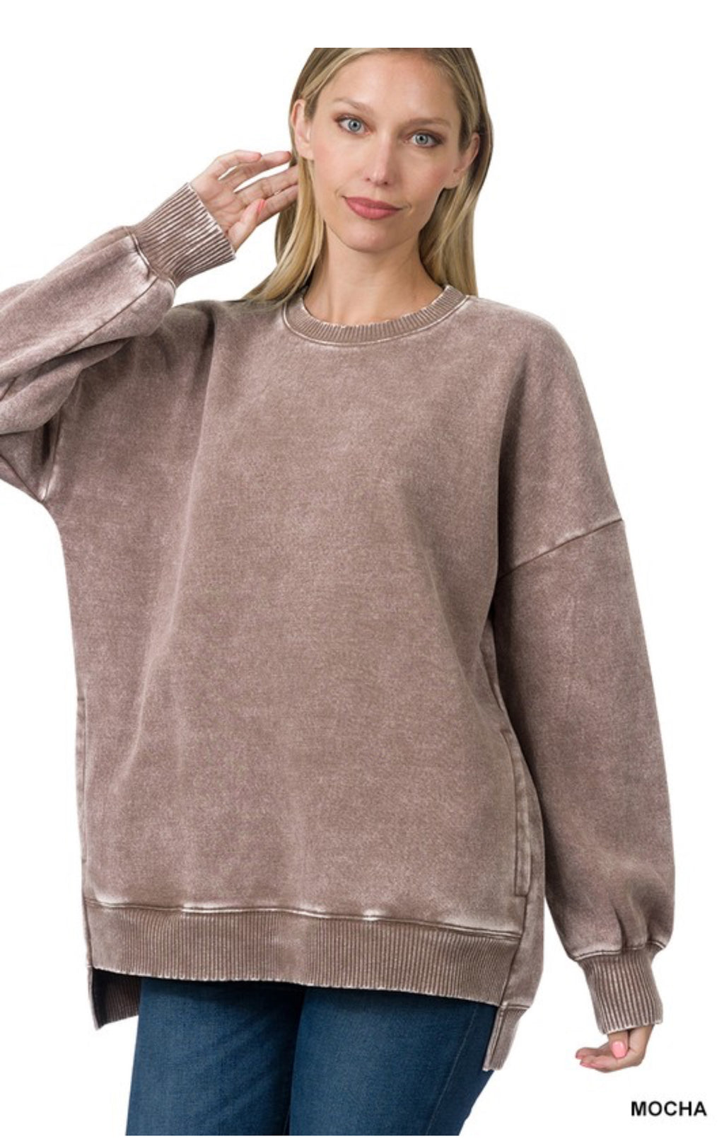 Falling For You Acid Wash Pullover