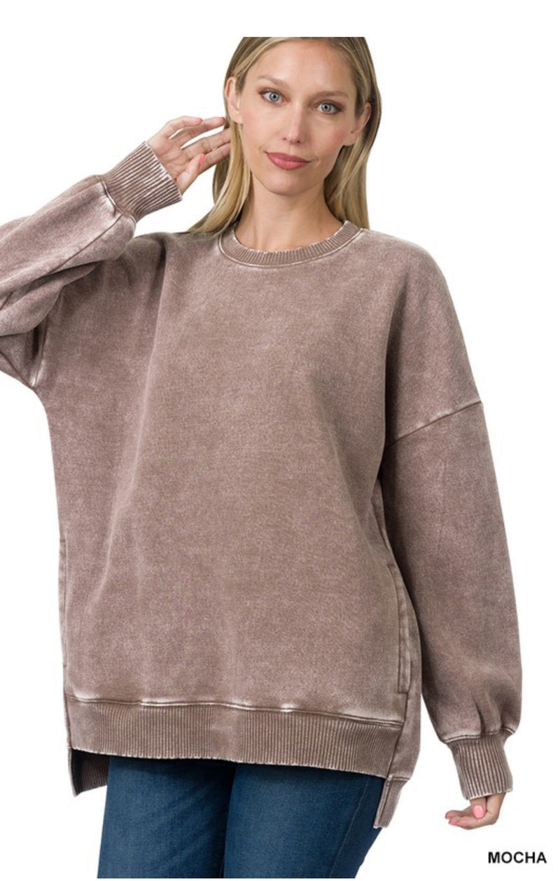 Falling For You Acid Wash Pullover