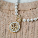 Gold Pearl Chain Radiant Initial Necklace