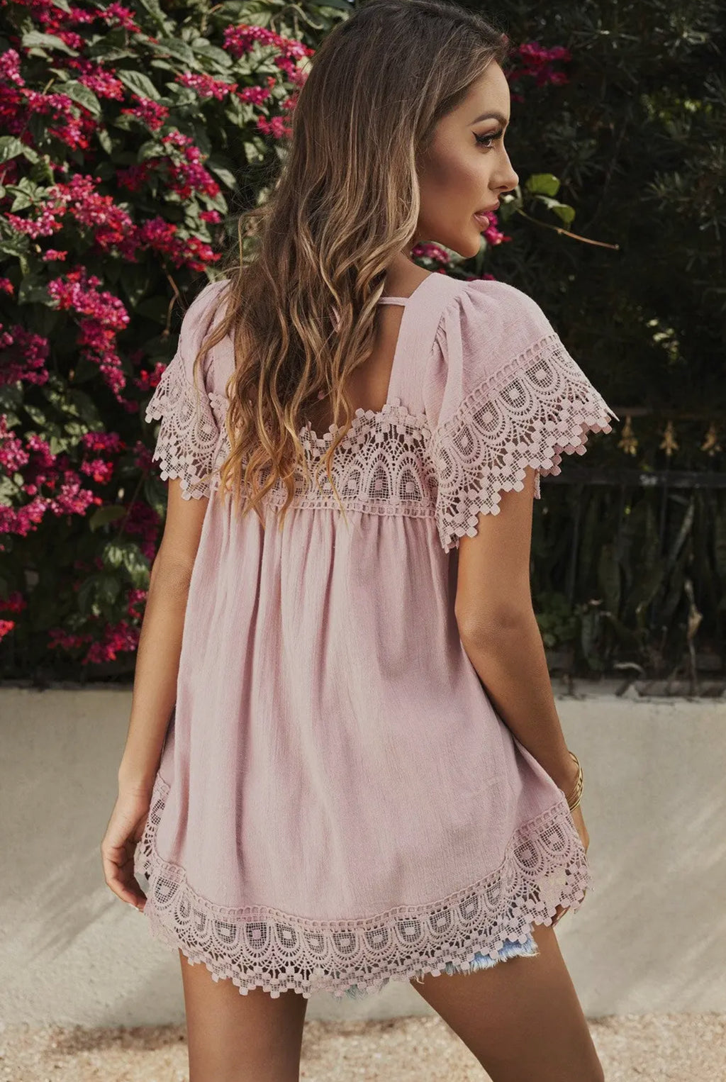 Pretty In Pink Square Neck Lace Top