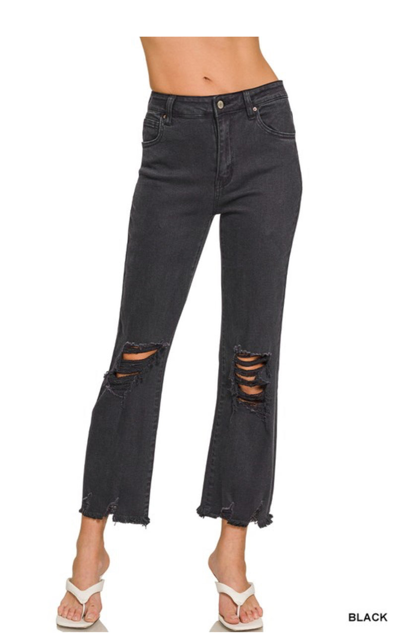Michayla Acid Wash High Waisted Distressed Jeans