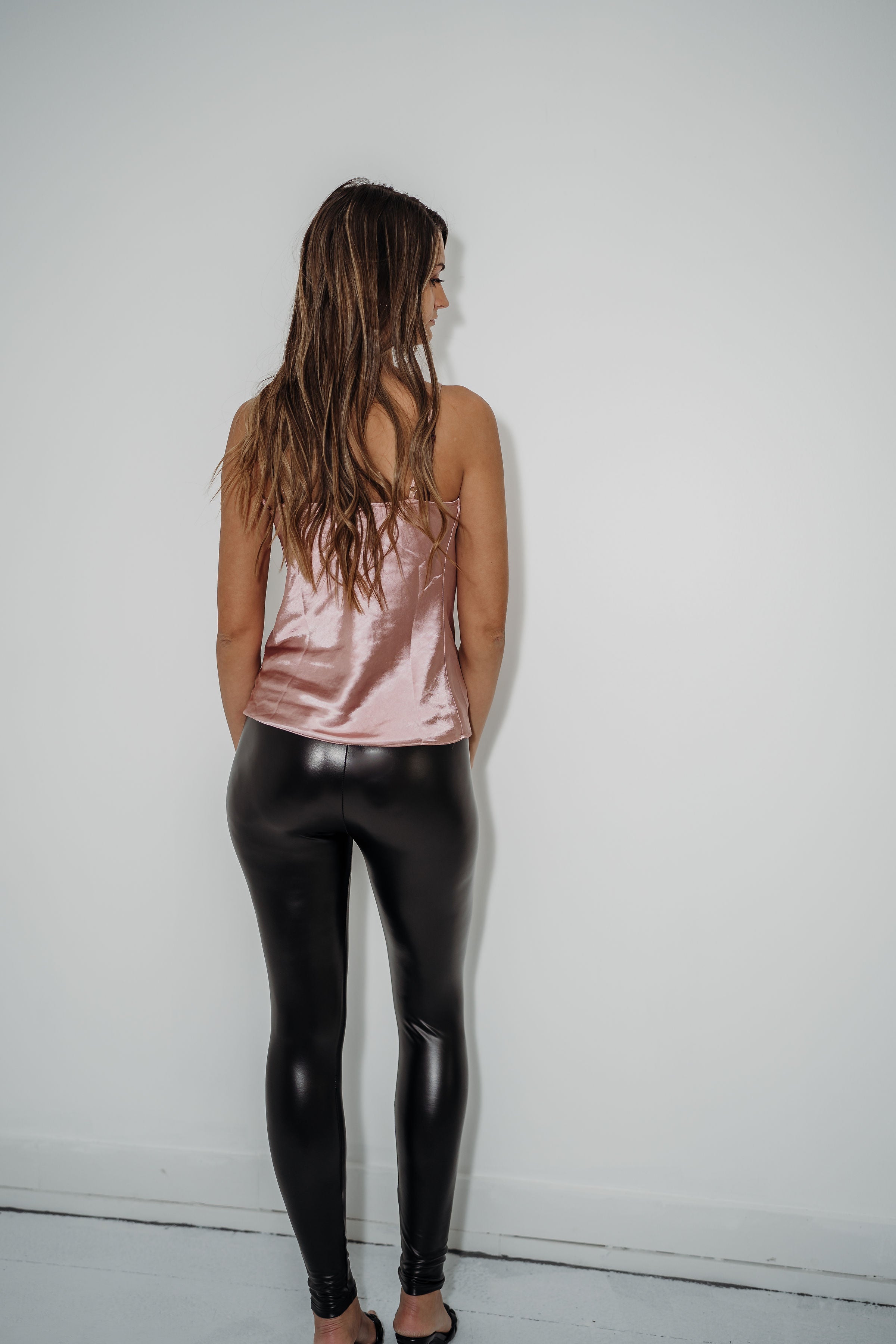 Cheryl Faux Leather Button Leggings in Black