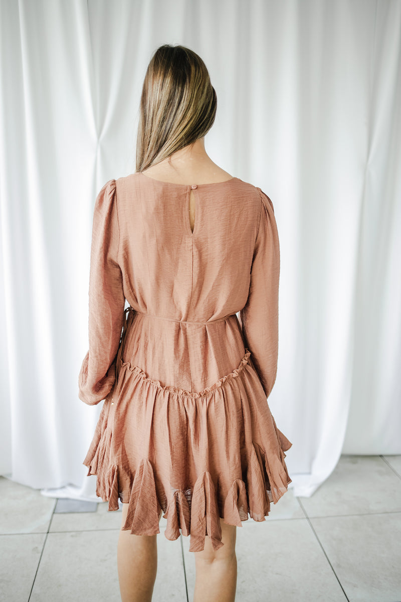 Terra Cotta Ruffled Swing Dress